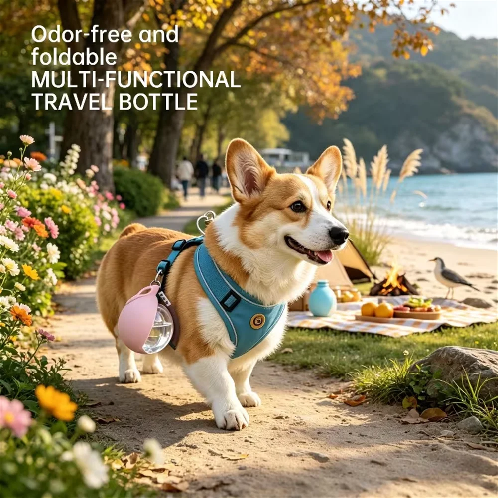 Portable Pet Water Bottle,Leak-Proof Travel Water Dispenser with Bowl , Outdoor Walking and Travel Drinking and Feeding Containe